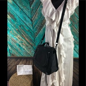 Rebecca Minkoff Black Suede Vanity Saddle Bag.